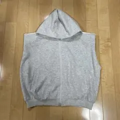 グレー フード付きジップベストパーカー Lサイズ