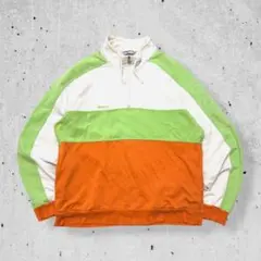 90sReebokリーボックハーフジップスウェット白緑オレンジ袖刺繍ロゴ古着XLのサムネイル