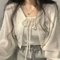 【tolene フロントリボンショートカーディガン】