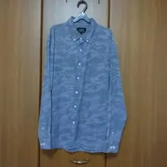 3Lサイズ青色柄ボタンダウンダンガリーシャツ