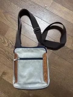 グレー レザー キャンバス ショルダーバッグ