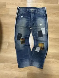 再構築 リメイクパンツ パッチワーク ブーツカット デニムパンツ