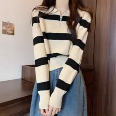 ハーフジップ ボーダーニット