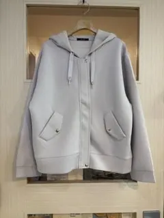 美品⭐︎星玲奈⭐︎ゴールド金具付きフード付きアウター Mサイズ淡グレーピンク