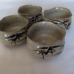 陶器 　小鉢　4客セット 竹模様 煎茶碗