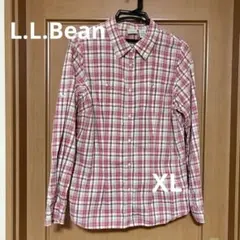 【L.L.Bean 】ピンク チェック柄 長袖 綿100%シャツ XL-REG