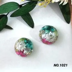 NO.1021 ピアス　イヤリング　ドライフラワー　パール　レジン　ハンドメイド