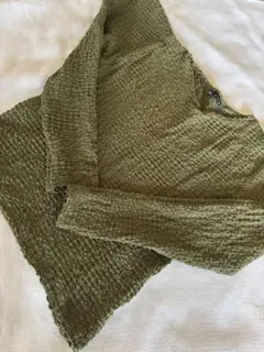 美品　ZARA オリーブグリーン 長袖Tシャツ ワッフル生地Lサイズ