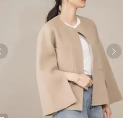 CYCLAS*20SSウールシルクノーカラージャケット ベージュ シクラス