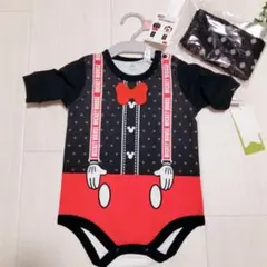 新品 60〜70 ディズニーミッキー 七分袖ロンパース　レッグウォーマー付き