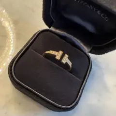 クリーニング済　ティファニーTダイヤモンド ワイヤーリング 18K YG750