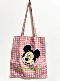 ミッキーマウス チェック柄トートバッグ