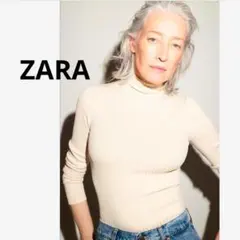 ZARA ザラ　ニット　セーター リブ編み ハイネック 長袖　白　クリーム色 Ｌ