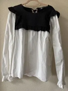 ZARA フリル付き長袖シャツ ホワイト/ブラック
