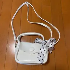 ホワイト 白 ドット柄 リボン付き ショルダーバッグ ハンドバッグ 2way