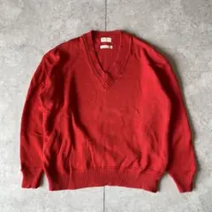 Vintage 赤 Vネック ニット コットン アーカイブ 古着 トップス
