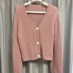 ピンク カーディガン 長袖 ボタン付き
