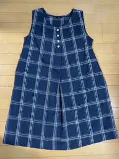 ネイビー チェック柄 ノースリーブ チュニック