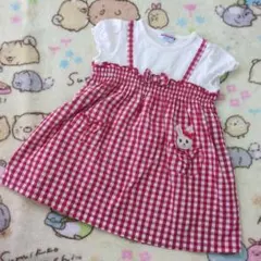 MIKI HOUSE ワンピース 90 赤チェック うさぎのサムネイル