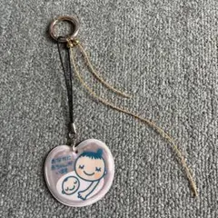 母子イラスト ハート型ストラップ マタニティマーク　キーリング付き　ゴールド
