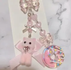 ビーズキーホルダー　猫　ネコ　ピンク　推しカラー　y2k 韓国　ストラップ