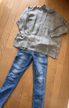 ☆値下げしました☆美品☆無印良品　リネン100%長袖シャツ M-L 茶