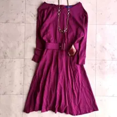 美品 ブルーレーベルクレストブリッジ クルーネック長袖ワンピース 36 ピンク