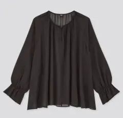 UNIQLO ユニクロ シフォンブラウス 七分袖 ブラック Lのサムネイル