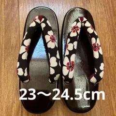 木製下駄 黒と白の花柄 23〜24.5cm 中国製
