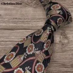 美品 Christian Dior 総柄 ブラックシルク ネクタイ フランス製