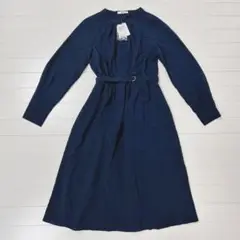 新品　インデックス　index バンドカラーワンピース　ネイビー　長袖　洗える