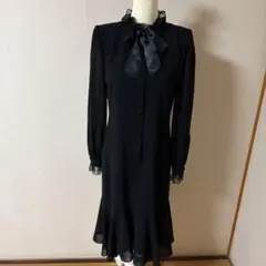 美品 KIMIJIMA BOUTIQUEレース襟 ボウタイワンピース 黒 君島のサムネイル