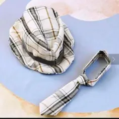 スリーコインズ キッズ ネクタイ＆ハットセット ホワイト系チェック