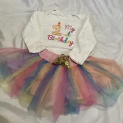 1st Birthday ベビードレス カラフル　誕生日　ロンパース