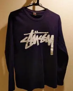 Stussy ネイビー ロゴ長袖シャツ M
