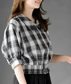 グレー系チェック バルーンスリーブシャツ