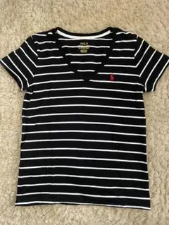 Polo VネックTシャツ XS 黒×白ストライプ ラルフローレンのサムネイル