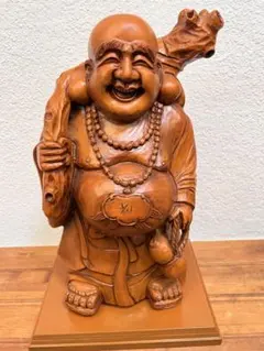 （そ9） 布袋様 木彫り 置物 七福神 開運 商売繁盛 彫刻 オブジェ