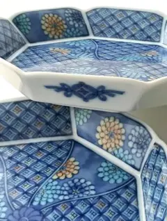 最終SALE【希少 有田焼】色絵七宝 八角皿 白峯窯 菊花 染付 取り皿 銘々皿