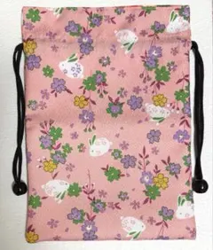 巾着袋 和風 うさぎ柄 ピンク