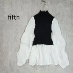 フィフス【М】ニットドッキングトップス　白×黒　切替異素材　a5320