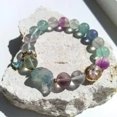 s*円様 集中力☆フローライト×羽×バタフライ×花ブレスレット☆パワーストーン
