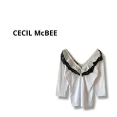 【セシルマクビー】シャツ　ブラウス　Vネック　可愛い　フリル　ホワイト　M