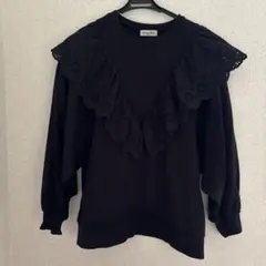 Samansa Mos2 ブラック長袖トップス フリル付き