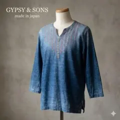 希少 GYPSY&SONS ネイティブ刺繍 七分袖 カットソー 藍染 日本製 Mのサムネイル