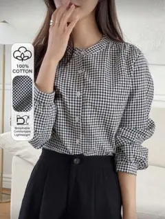 SHEIN Tシャツ ブラウス 長袖 チェックのサムネイル