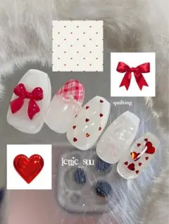 ネイルチップ｜ガーリー｜キルティング｜韓国｜ちゅるん｜リボン｜チェック｜推し