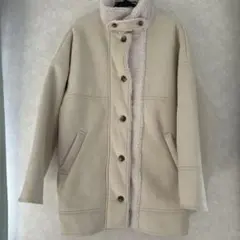 レディース　ボア　フェイクムートン　切り替えアウター　ベージュ M