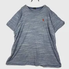 【US POLO ASSN】半袖Tシャツ メンズXL 刺繍 杢ブルー【B135】