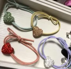 最後分お買得4点★⭐︎ヘアゴム233キラキララインストーン沢山ハートゴム可愛い4コ